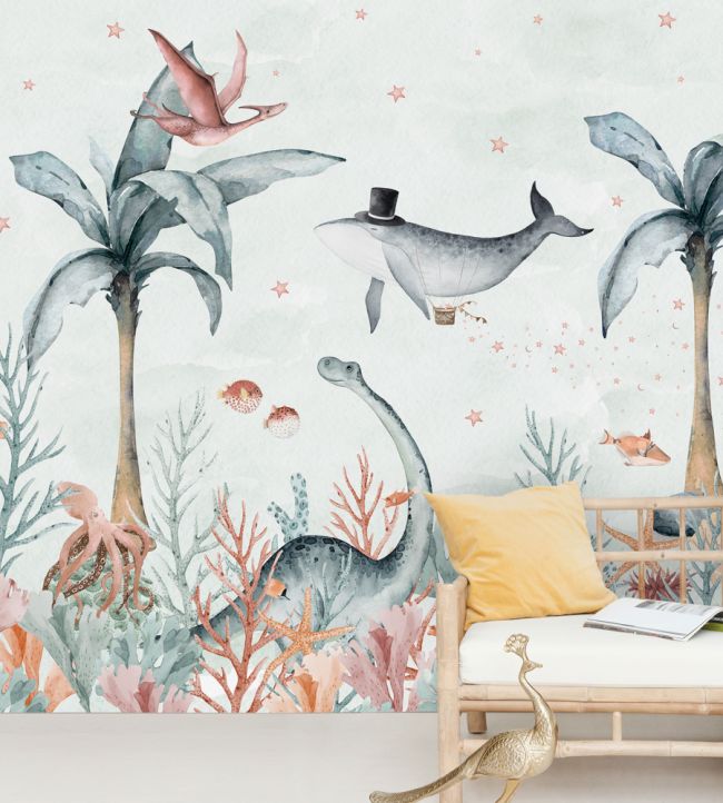 Flying Whale Room Mural - Blue