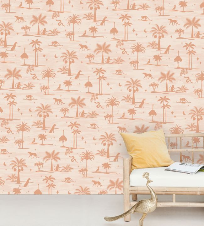 Jungle Silhouette Room Mural - Pink