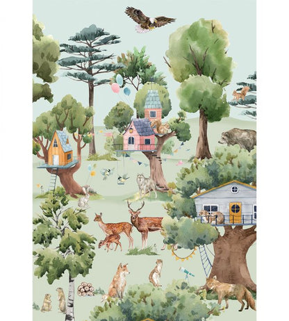 Treehouse In The Forest Nursery Mural - Green