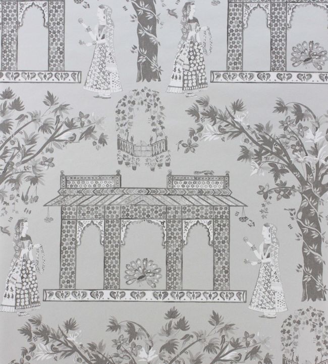 NCW4272-02 - Pavilion Garden Wallpaper - Silver/Charcoal - Nina Campbell