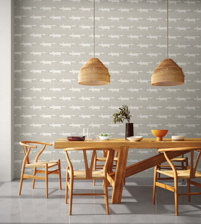 Midi Fox Room Wallpaper - Silver