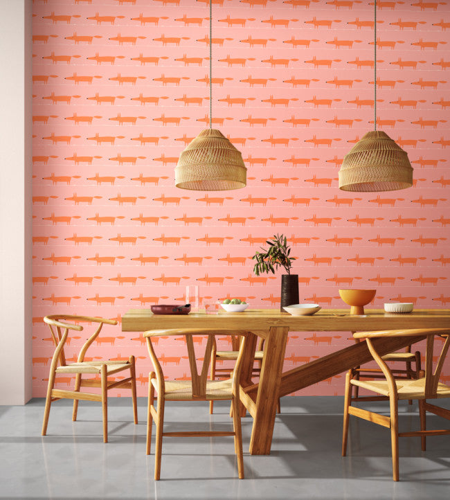 Midi Fox Room Wallpaper - Orange 