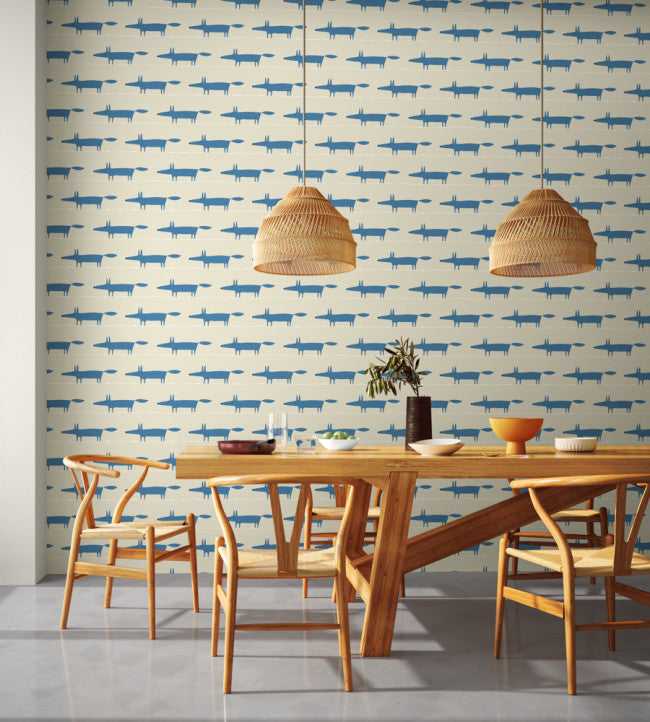 Midi Fox Room Wallpaper - Blue
