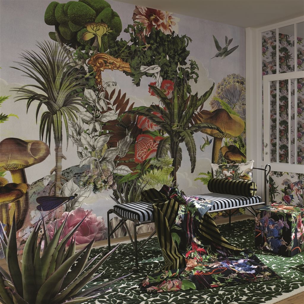 Jardin Des Reves Panoramic Prisme Room Wallpaper - Green