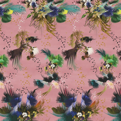 Oiseau Fleur Wallpaper - Pink 