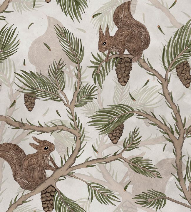 Squirrel Mountain Nursey Wallpaper - Cream 