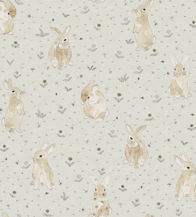 Bunny Field Nursey Wallpaper - White 