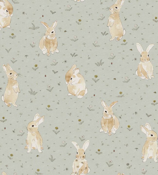 Bunny Field Nursey Wallpaper - Gray