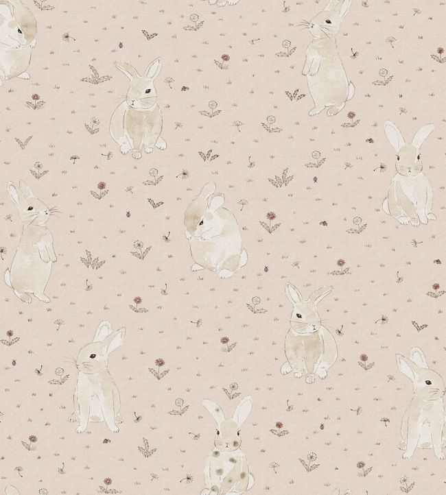Bunny Field Nursey Wallpaper - Pink 