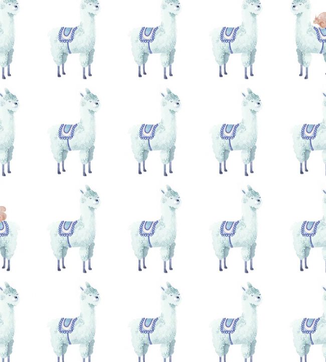 Alpaca Rebel Nursey Wallpaper - Blue 