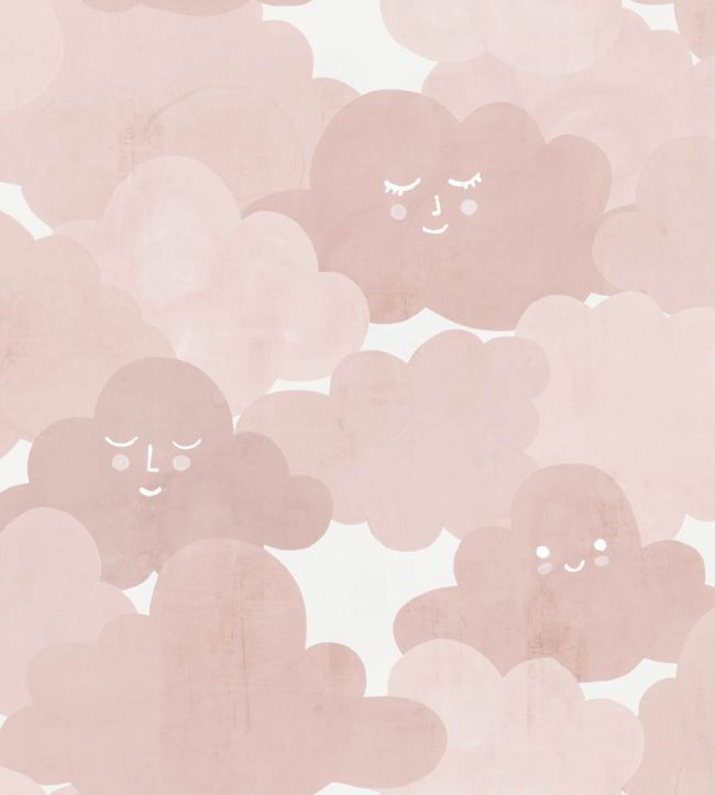 Happy Clouds Nursey Wallpaper - Pink