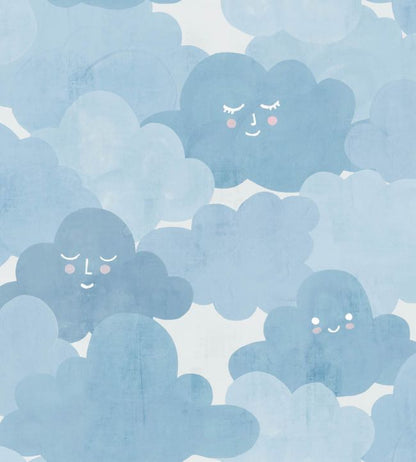 Happy Clouds Nursey Wallpaper - Blue 