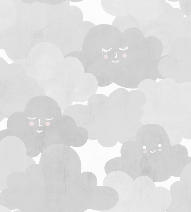 Happy Clouds Nursey Wallpaper - Gray 