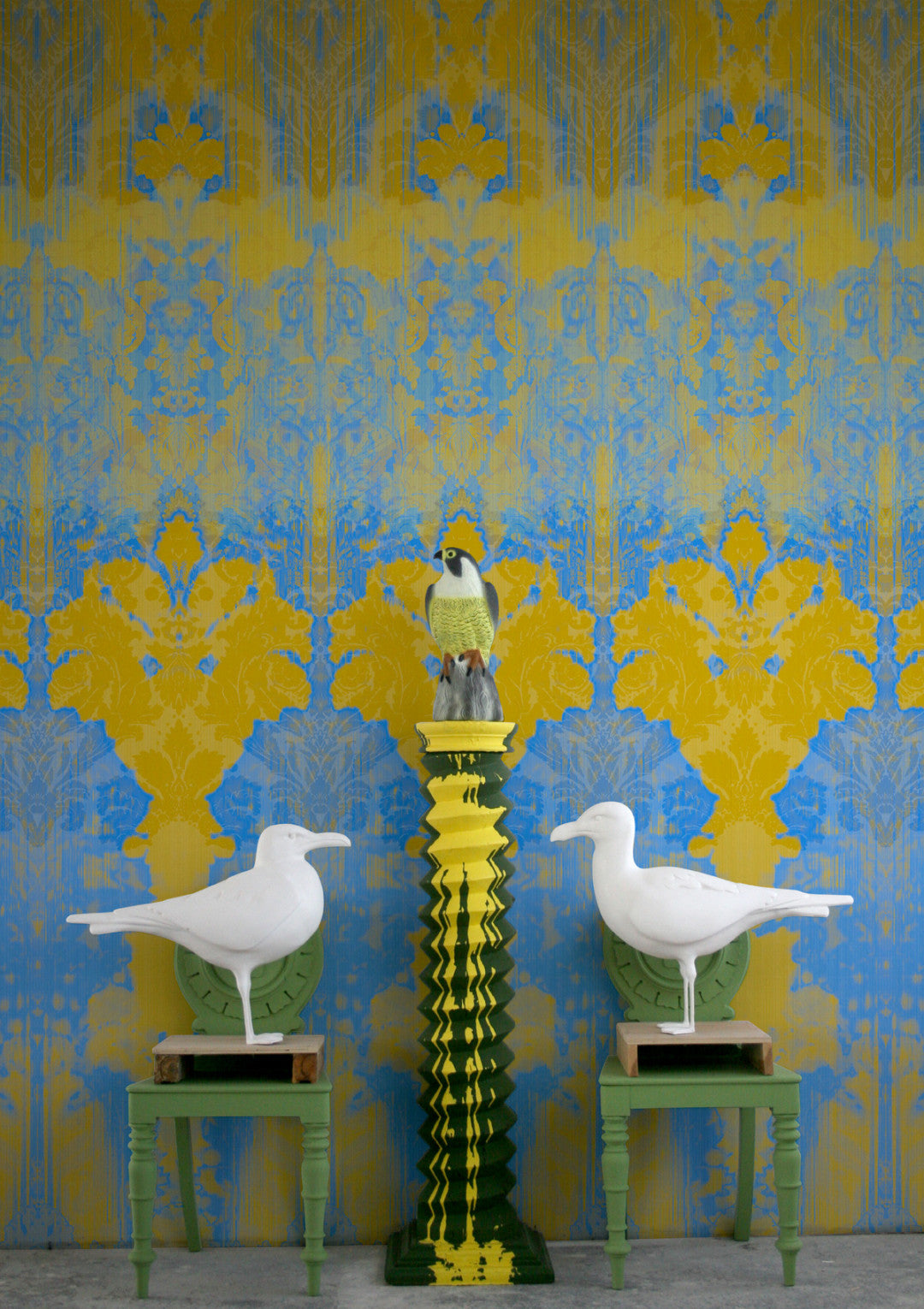Ikat Damask Room Wallpaper Panel 2 - Multicolor