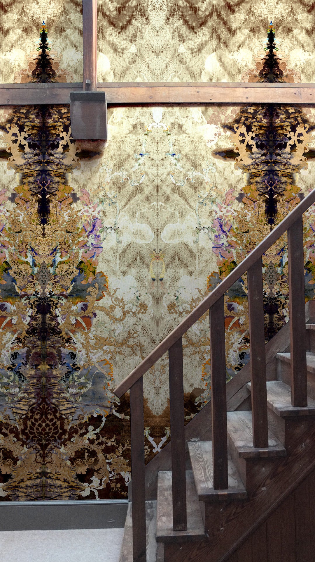 Paper Damask Superwide Room Wallpaper Panel - Sand