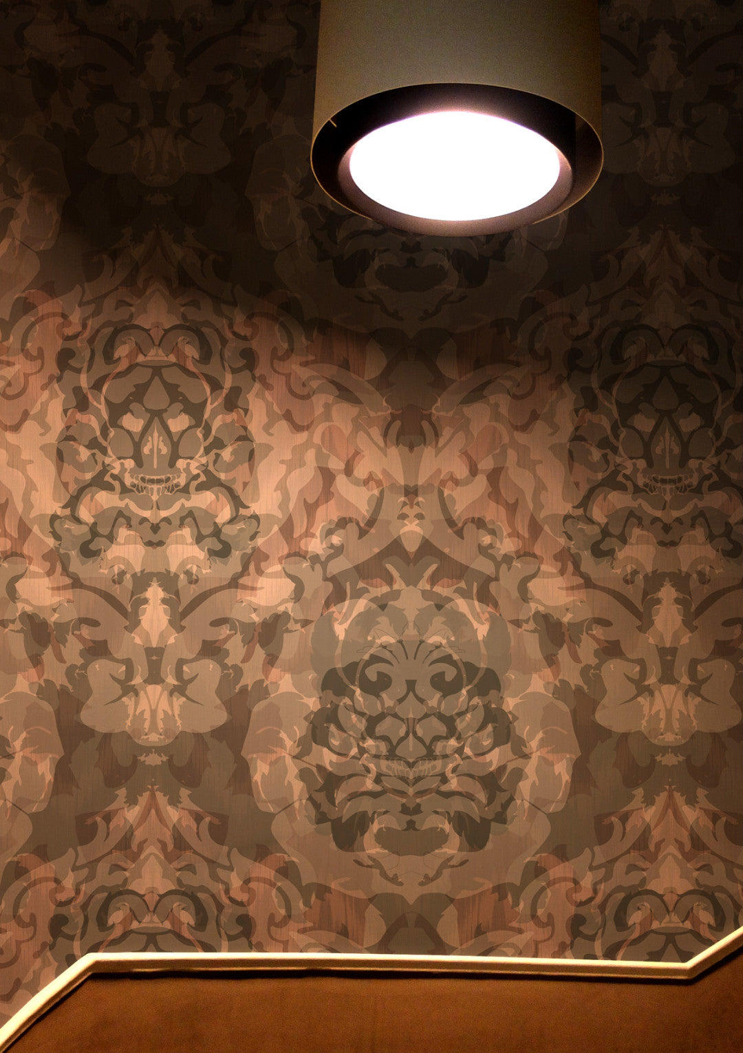 Skull Damask Superwide Room Wallpaper - Brown