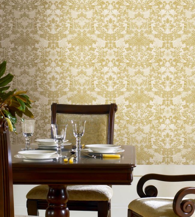Lace Damask Room Wallpaper - Sand