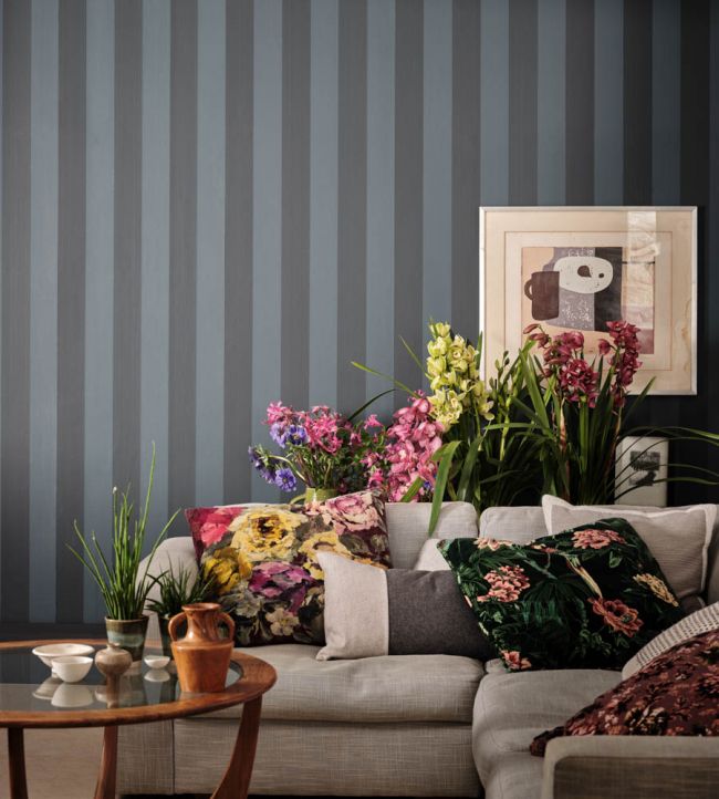 Plain Stripe Room Wallpaper - Blue