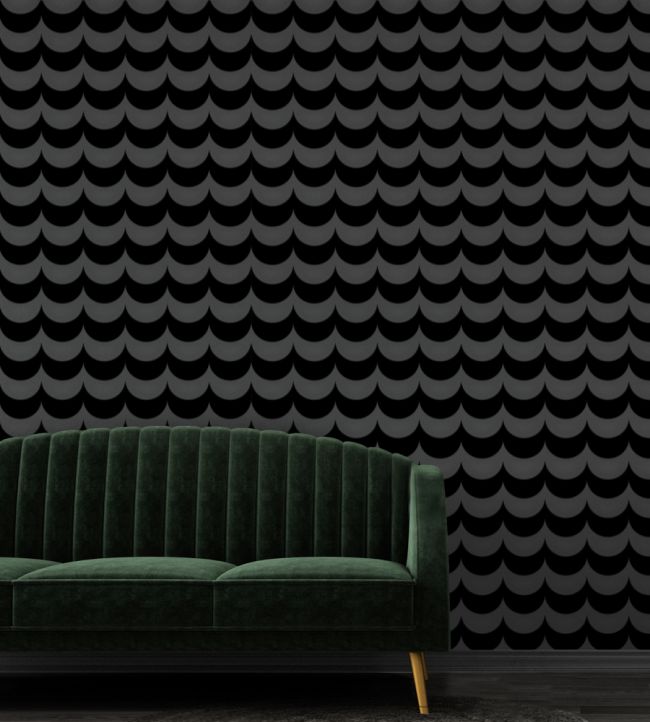 Scoop Flock Room Wallpaper - Black