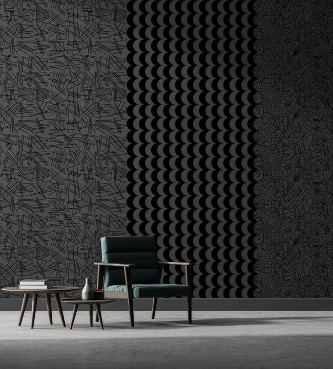 Scoop Flock Room Wallpaper 2 - Black