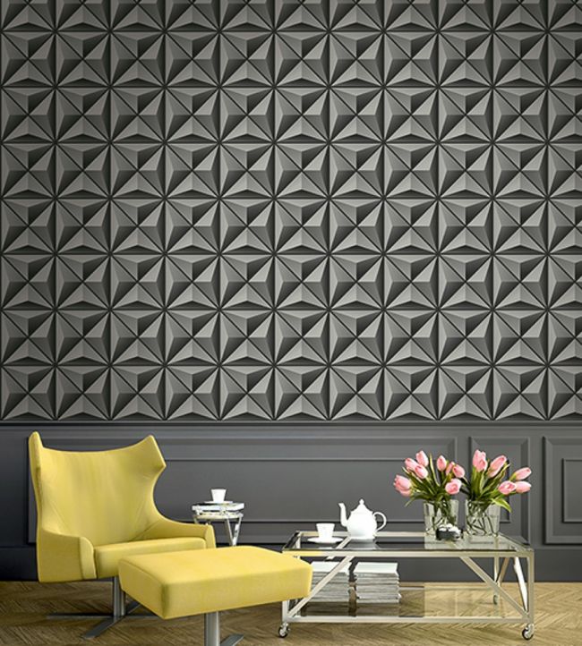Geometric Blossom Room Wallpaper - Gray