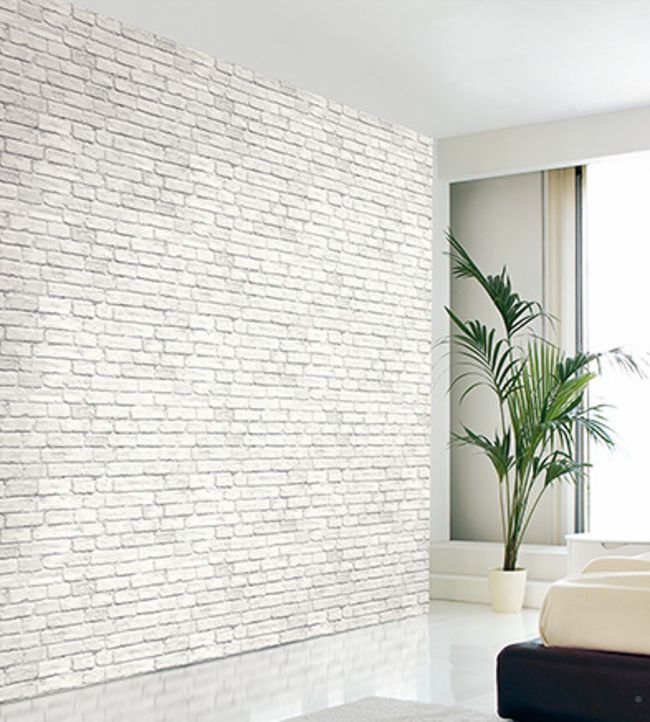 Mono Brick Room Wallpaper - Silver
