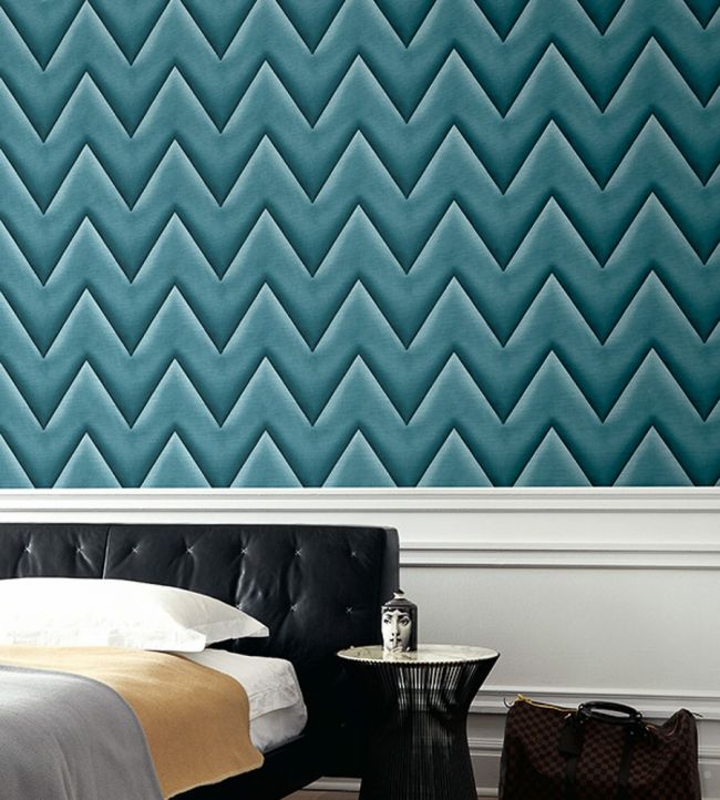 Embossed Zig Zag Room Wallpaper - Blue