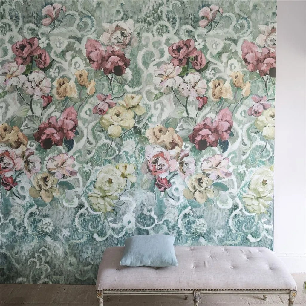 Tapestry Flower Wallpaper - Eau de Nil - PDG1153/03 - Designers Guild