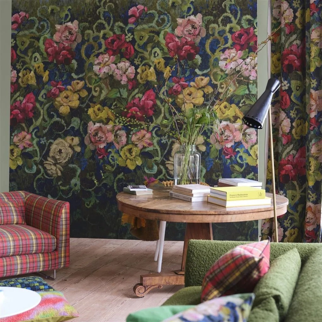 Tapestry Flower Wallpaper - Vintage Green - PDG1153/01 - Designers Guild