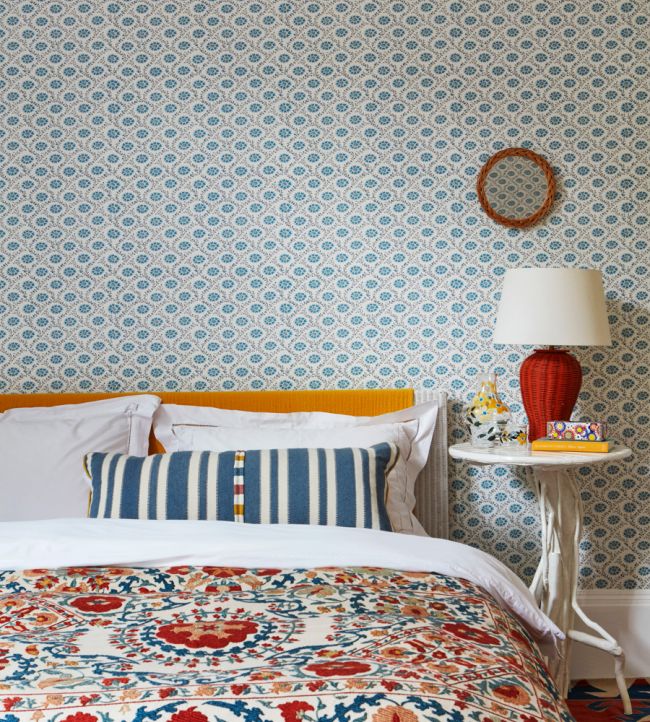 Floral Ogee Room Wallpaper - Blue