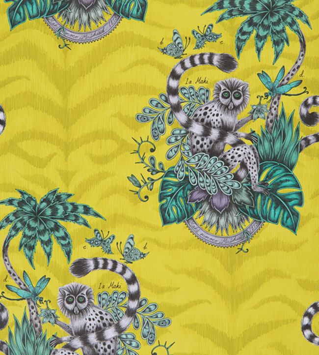 Emma J Shipley Lemur Wallpaper - Yellow