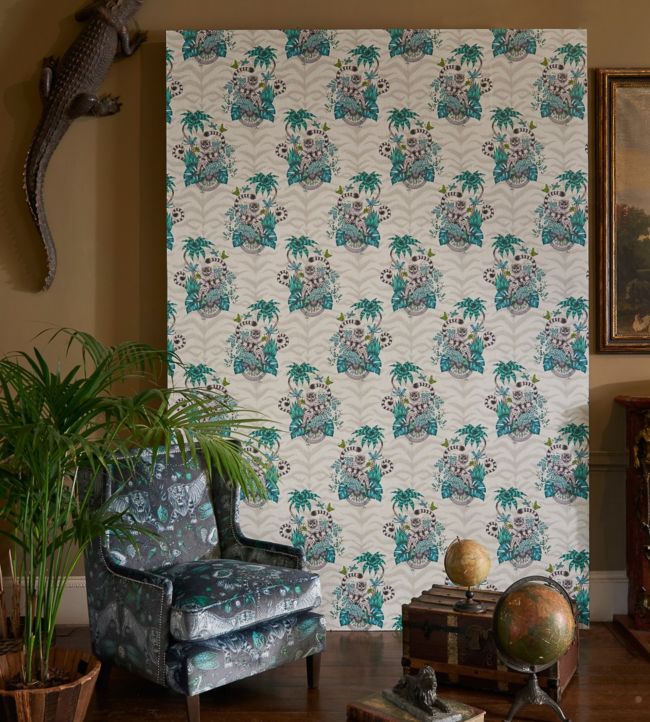 Emma J Shipley Lemur Room Wallpaper - Green