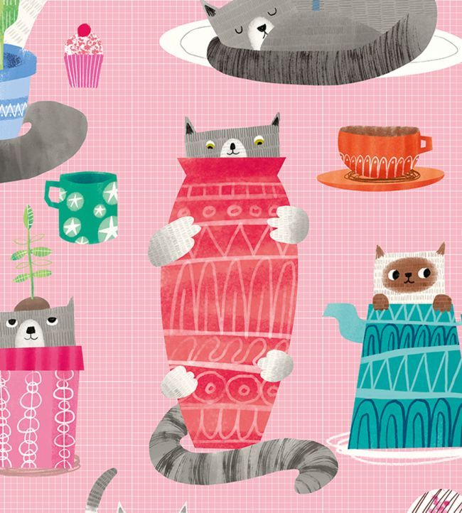 Kitten Kaboodle Nursey Wallpaper - Pink 