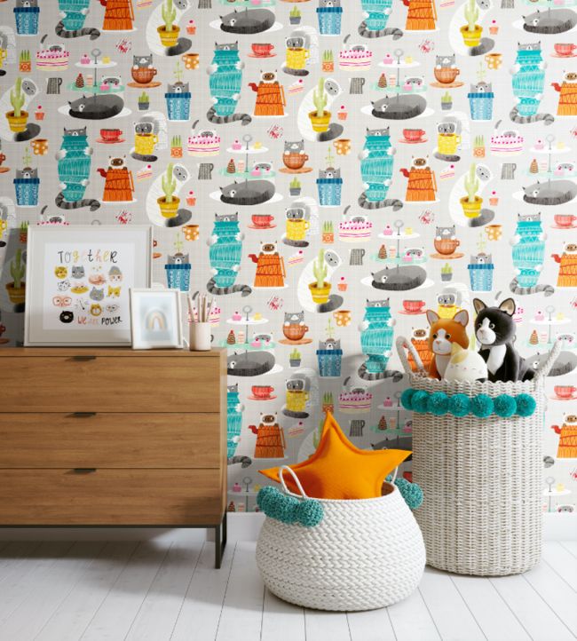 Kitten Kaboodle Nursey Room Wallpaper - Gray