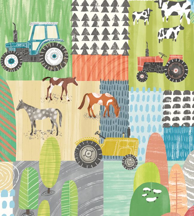 Down On The Farm Nursey Wallpaper - Multicolor