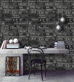 Vintage Signs Room Wallpaper - Gray