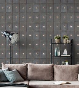 Industrial Metal Cabinets Room Wallpaper - Gray