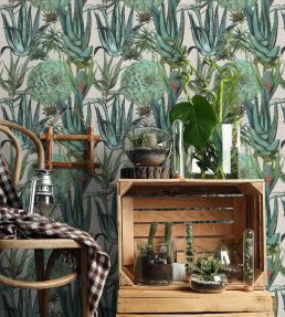 Succulentus Room Wallpaper - Teal