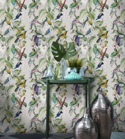 Tropical Birds Room Wallpaper - Multicolor