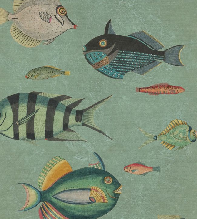 Poissons Wallpaper - Teal 