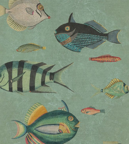 Poissons Wallpaper - Teal 