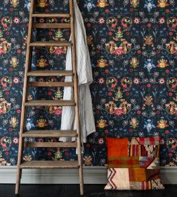 Transylvania Folk Room Wallpaper - Blue