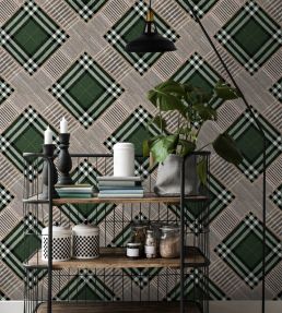 Checkered Patchwork Room Wallpaper - Green