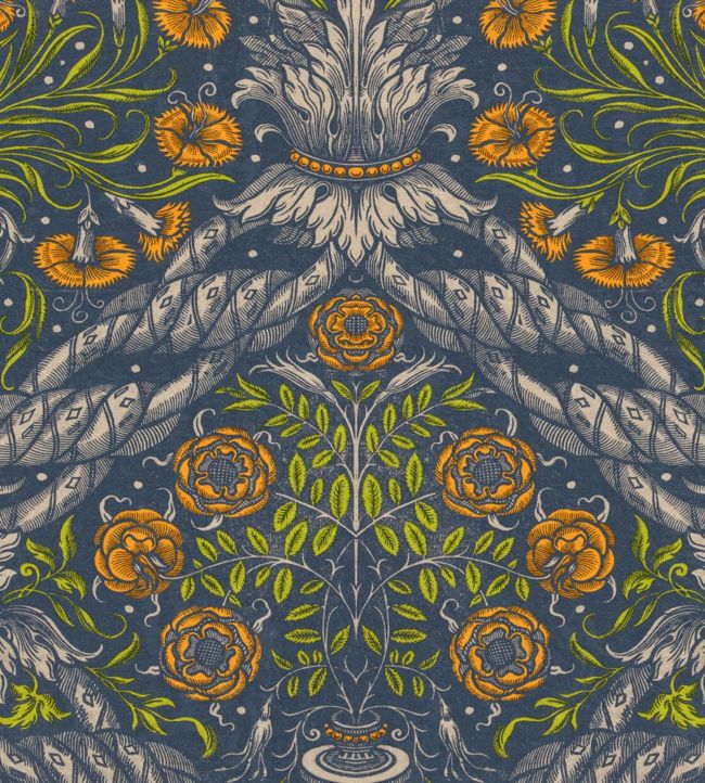 Floral Ornament Wallpaper - Blue