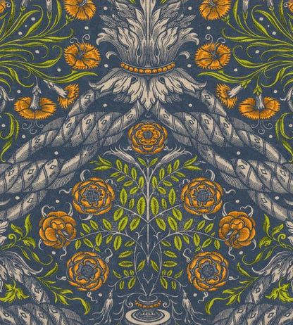Floral Ornament Wallpaper - Blue