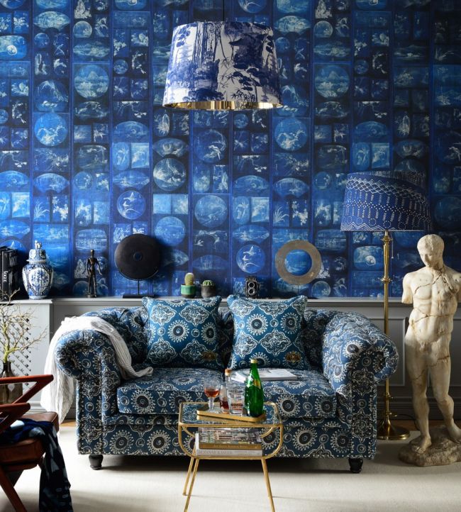 Aizome Collage Room Wallpaper - Blue 