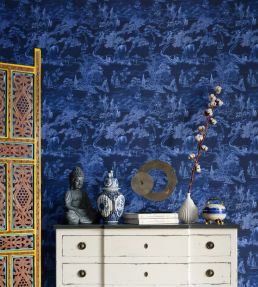 Asian Scenery Room Wallpaper - Blue