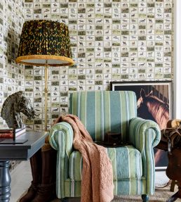 English Equestrian Stamps Room Wallpaper - Brown