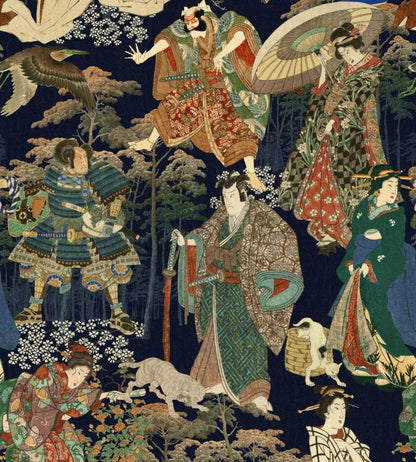Samurai and Geisha Wallpaper - Green