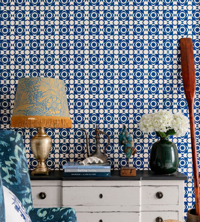 Aegean Tiles Room Wallpaper - Blue